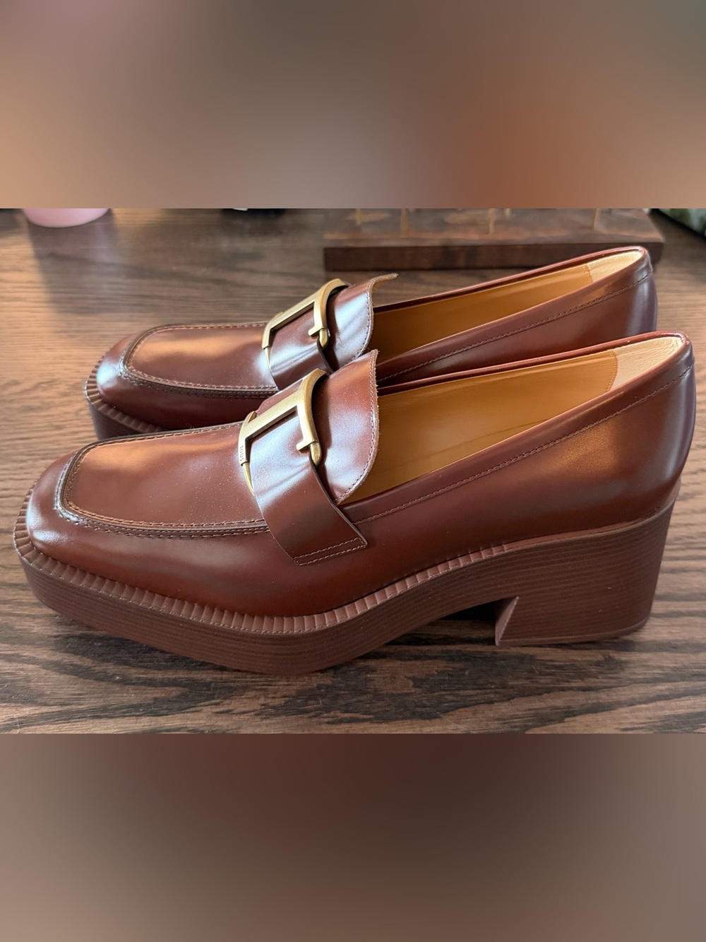 Tod’s Heeled Loafers in Brown with Gold Buckle - Size 41